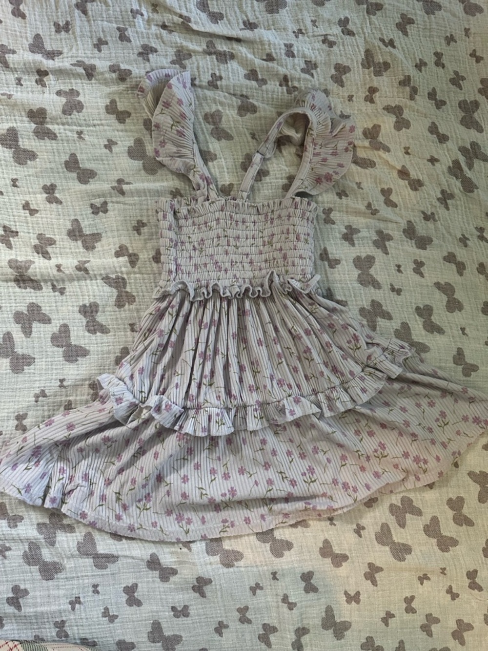 Posh Peanut Light Lavender Floral Smocked Ruffle Dress